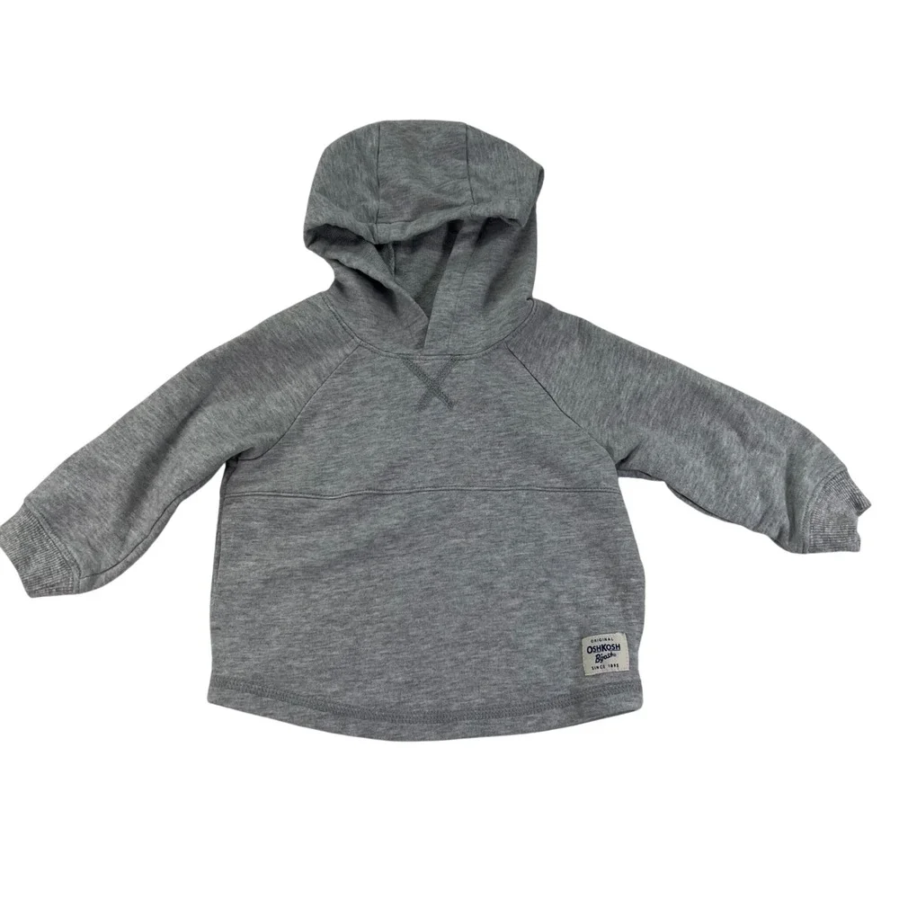 OshKosh B'gosh Hoodie Kids 12m Gray Raglan Long Sleeve Pullover Toddle Casual